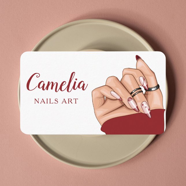 Modern Red Nail Artist Salon Qr Code Business Card (Creator Uploaded)