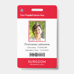 Modern Red Name Tag Badges with Logo and Barcode ID Badge
