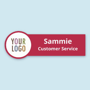 Modern Red Name Tag for Round Company Logo