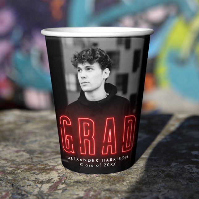 Modern Red Neon Graduation Paper Cups (Creator Uploaded)
