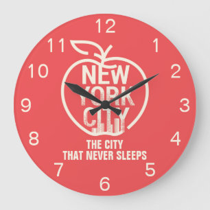 Modern Red NEW YORK CITY Big Apple Large Clock