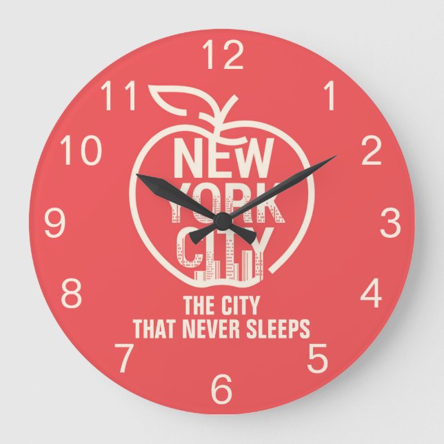 Modern Red NEW YORK CITY Big Apple Large Clock (Front)