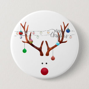 Modern Red Nosed Reindeer Colourful Lights 7.5 Cm Round Badge