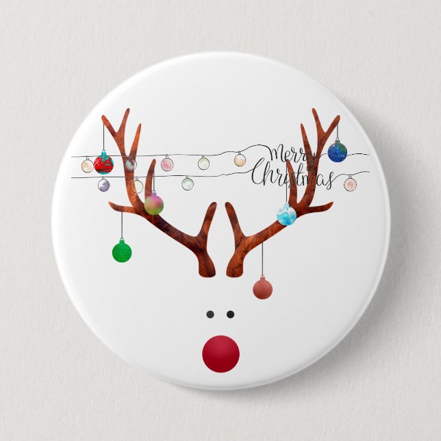 Modern Red Nosed Reindeer Colourful Lights 7.5 Cm Round Badge (Front)