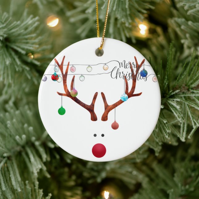 Modern Red Nosed Reindeer Colourful Lights Ceramic Tree Decoration (Tree)