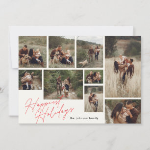 Modern red & off white Christmas 9 Photo Happiest Holiday Card