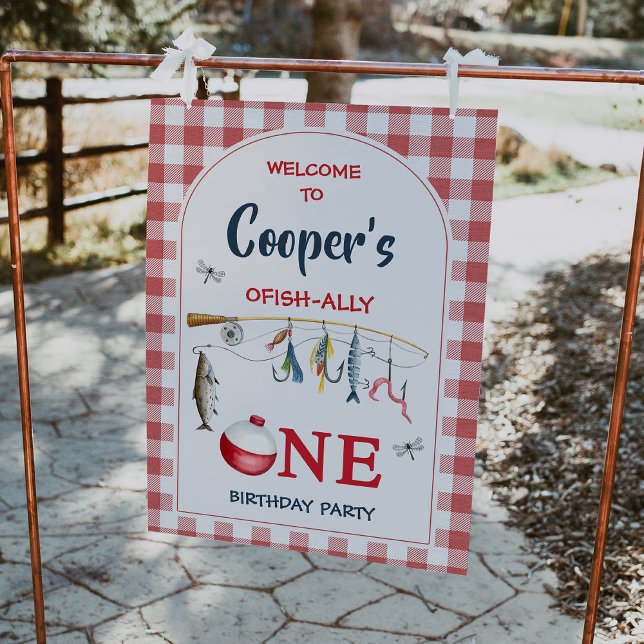 Modern Red Ofishally One 1st Birthday Welcome Sign (Ofishally one birthday welcome sign, Ofishally One Sign, Ofishally One Birthday Welcome Poster
)
