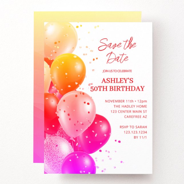 Modern Red Orange 50th Birthday Invitation (Creator Uploaded)