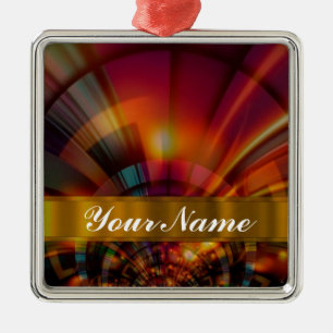Modern red & orange abstract metal tree decoration