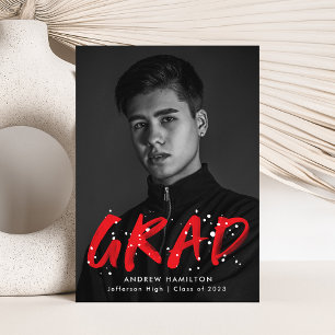 Modern Red Paint Splatter Photo Graduation Announcement