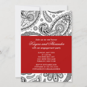 Modern Red Paisley Engagement Party Invitations