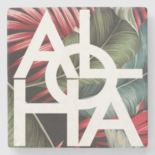 Modern Red Palm Aloha Hawaii Island Stone Coaster