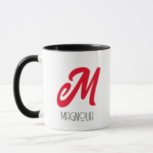 Modern Red Personalised Script Monogram Mug
