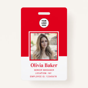 Modern Red Photo Barcode Business Logo Namee ID Badge