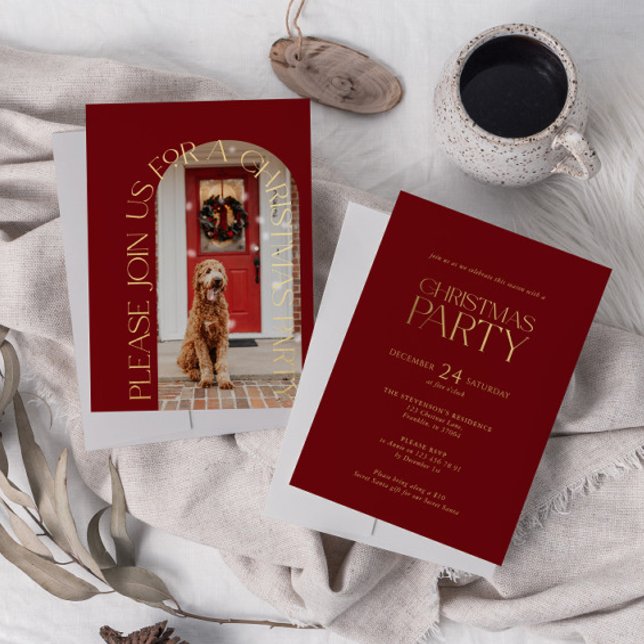 Modern Red Photo Christmas Party Foil Invitation (Creator Uploaded)