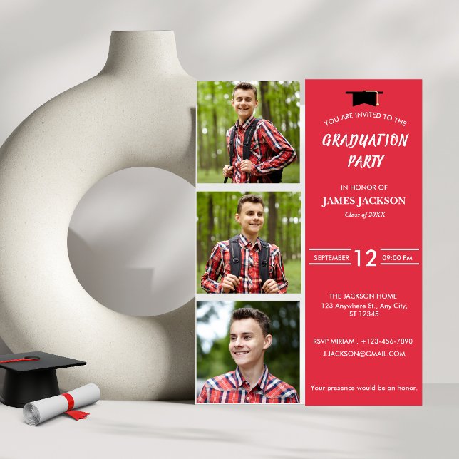 Modern Red Photo Collage 2024 Graduation Party  Invitation (Creator Uploaded)