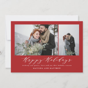 Modern red photo collage christmas script holiday card