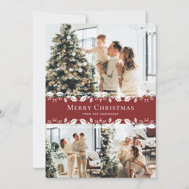 Modern Red Photo Collage Merry Christmas Card (Front)