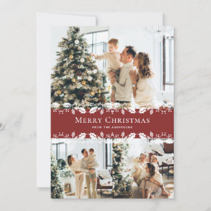 Modern Red Photo Collage Merry Christmas Card