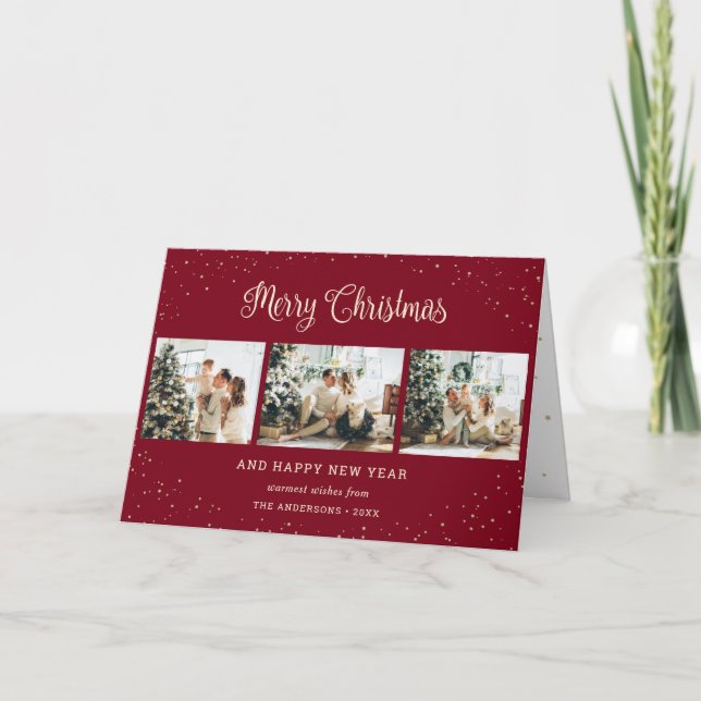 Modern Red Photo Collage Merry Christmas Cards (Front)