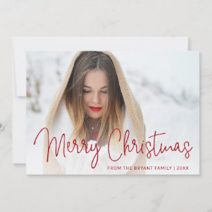 Modern Red Photo Elegant Christmas Holiday Card
