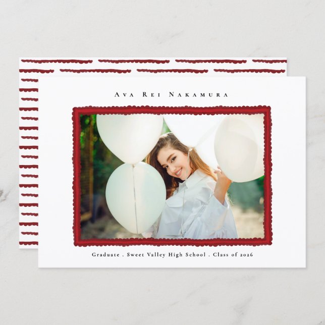 Modern Red Photo Frame Graduation Class of 2026 Announcement (Front/Back)