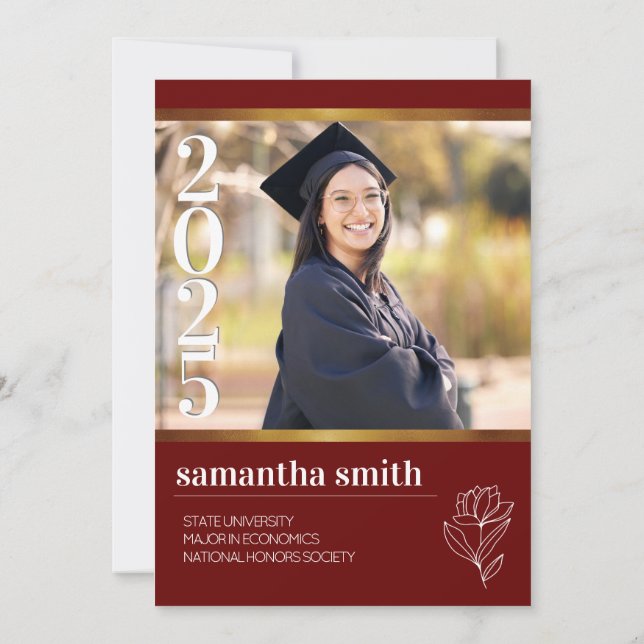 Modern Red Photo Graduation Invitation (Back)