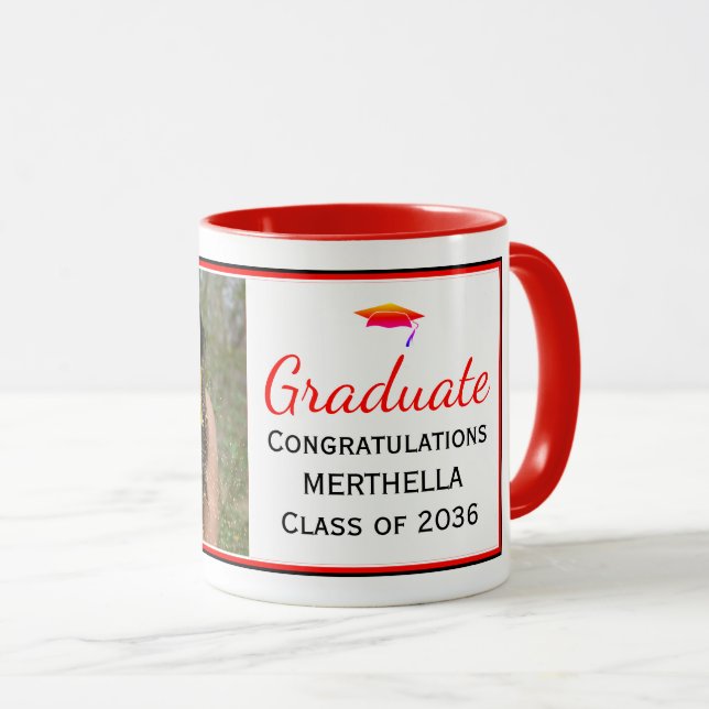 Modern Red Photo Graduation Mug (Front Right)