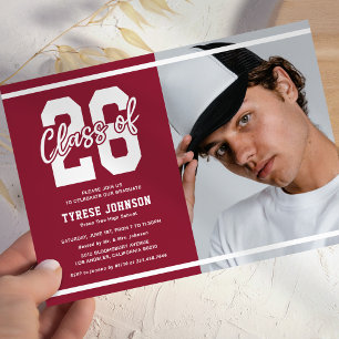 Modern Red Photo Graduation Party Invitation