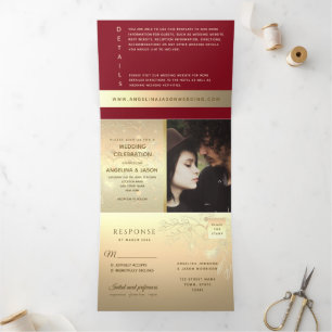 Modern Red Photo Wedding Tri-Fold Invitation