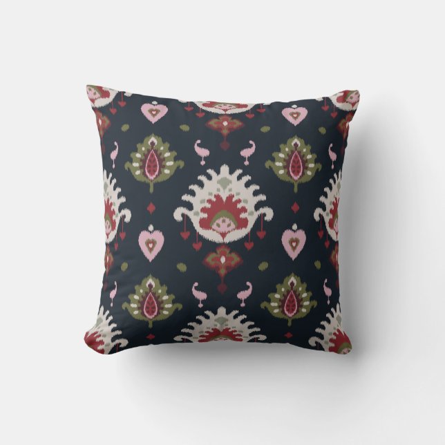 Modern red pink black girly ikat tribal pattern cushion (Front)