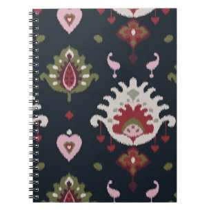 Modern red pink black girly ikat tribal pattern notebook