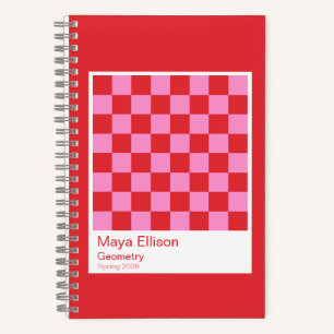 Modern Red Pink Checkerboard Notebook