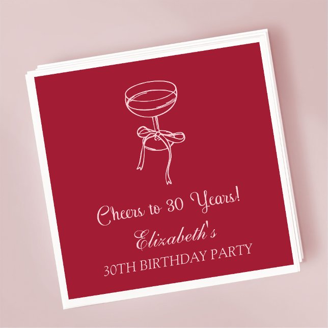 Modern Red&Pink Cheers to 30 years Birthday Napkin (Creator Uploaded)