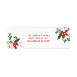 Modern Red Pink Floral Merry Christmas Address