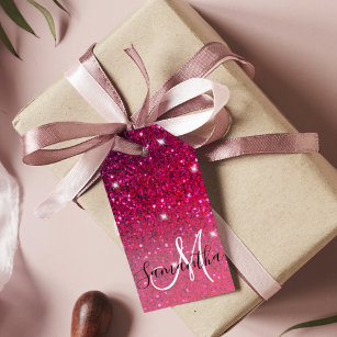 Modern Red & Pink Glitter Sparkles Name Gift Tags