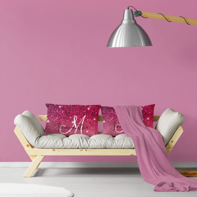 Modern Red & Pink Glitter Sparkles Name Lumbar Cushion (Creator Uploaded)