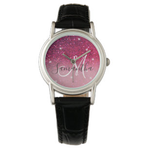 Modern Red & Pink Glitter Sparkles Name Watch
