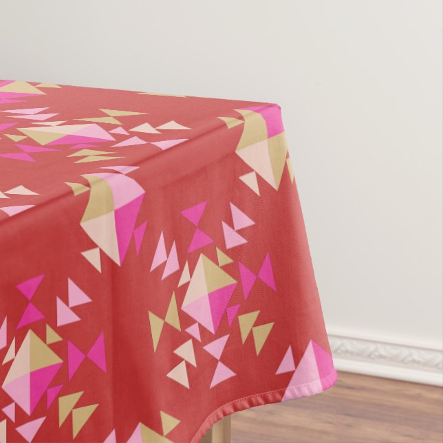 Modern Red Pink Gold Geometric Snowflakes Pattern Tablecloth (In Situ)