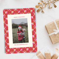 Modern Red Pink Gold Geometric Snowflakes Photo