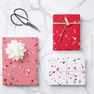 Modern Red Pink Grey Terrazzo Pattern Wrapping Paper Sheet
