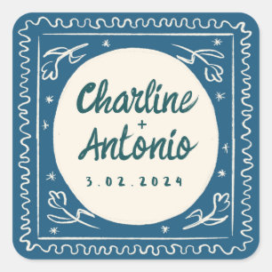 Modern Red pink Handwriting Retro Wedding  Square Sticker