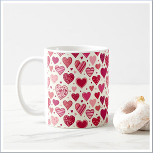Modern Red & Pink Hearts Pattern Coffee Mug