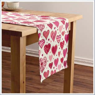 Modern Red & Pink Hearts Pattern Short Table Runner
