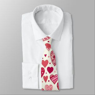 Modern Red & Pink Hearts Pattern Tie