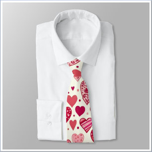 Modern Red & Pink Hearts Pattern Tie