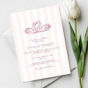Modern Red Pink Lovely Swans Wedding Invitation