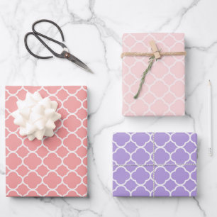 Modern Red Pink Purple Geometric Quatrefoil Wrapping Paper Sheet