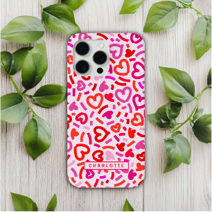 Modern Red Pink Purple Romantic Love Heart Pattern iPhone 15 Pro Max Case