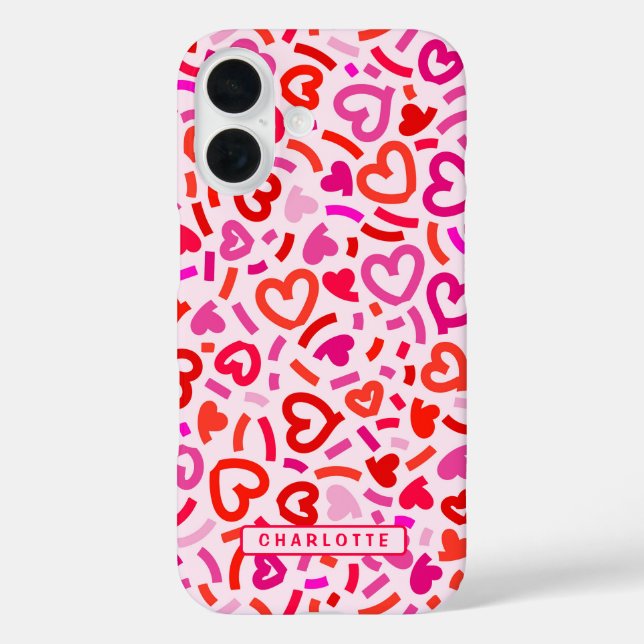 Modern Red Pink Purple Romantic Love Heart Pattern Case-Mate iPhone Case (Back)